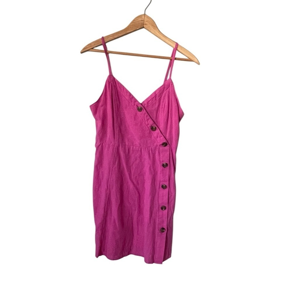 American Eagle AEO Hot Pink Asymmetrical Button Front Linen Blend Mini Dress S